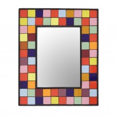 Ceramic Tile Wall Mirror Multi-Colored Squares Vibrant Quadrangles NOVICA India   362412694976